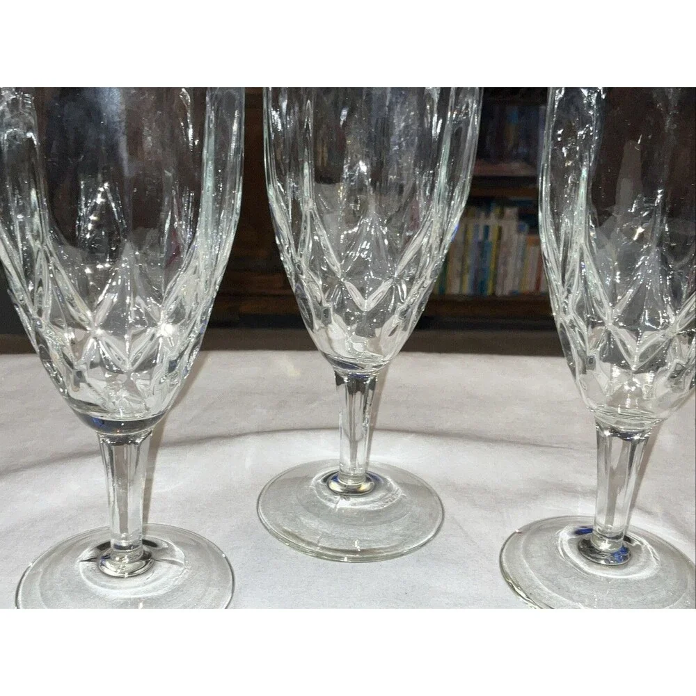 Anchor Hocking Glass CROWN POINT Diamond Champagne Footed Tumbler Goblet 1970’s